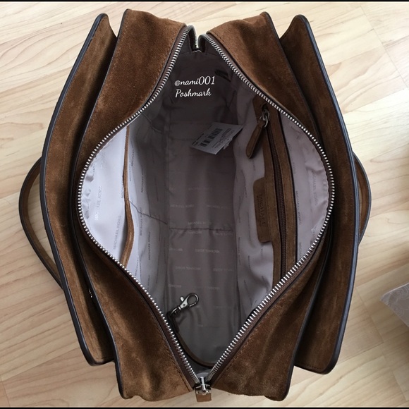 Michael Kors Astor Patchwork Suede Satchel Handbag Purse - Picture 7 of 8